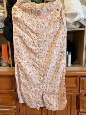 Cynthia Rowley Cream Linen Midi Skirt with Pink & Orange Floral Print